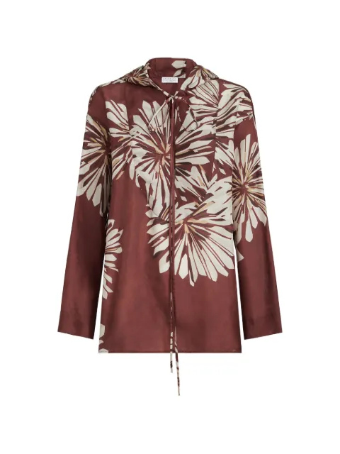 Brunello Cucinelli silk bloom print pongee shirt with hood