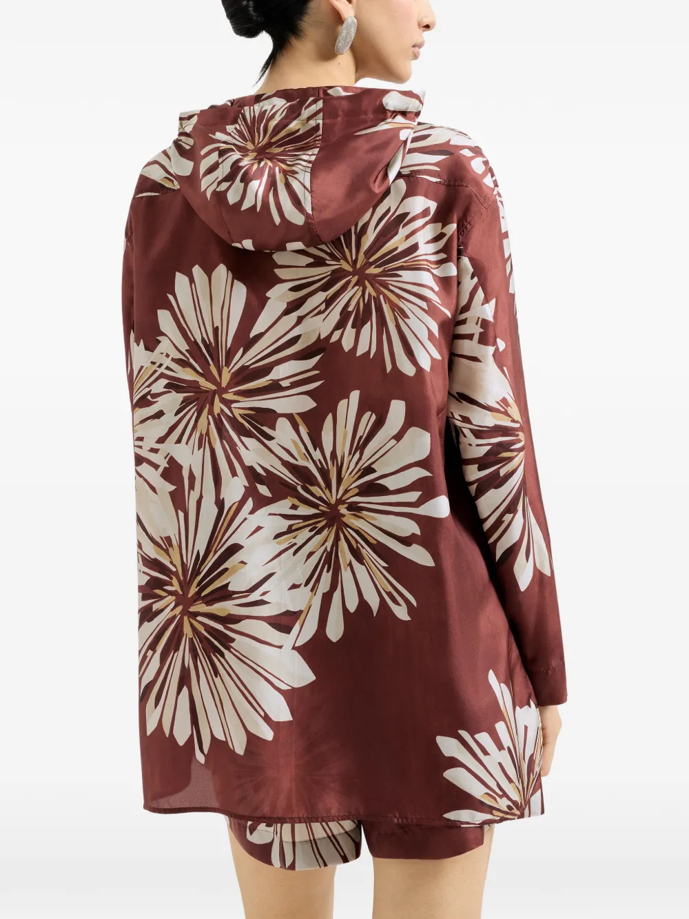 Brunello Cucinelli Zijden blouse met capuchon en bloemenprint Rood