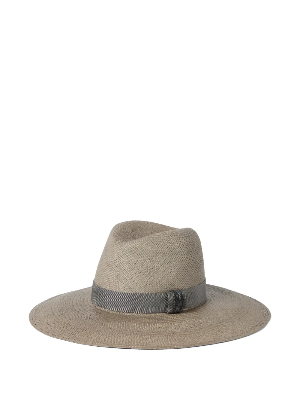 Brunello Cucinelli leather straw fedora hat - Toni neutri