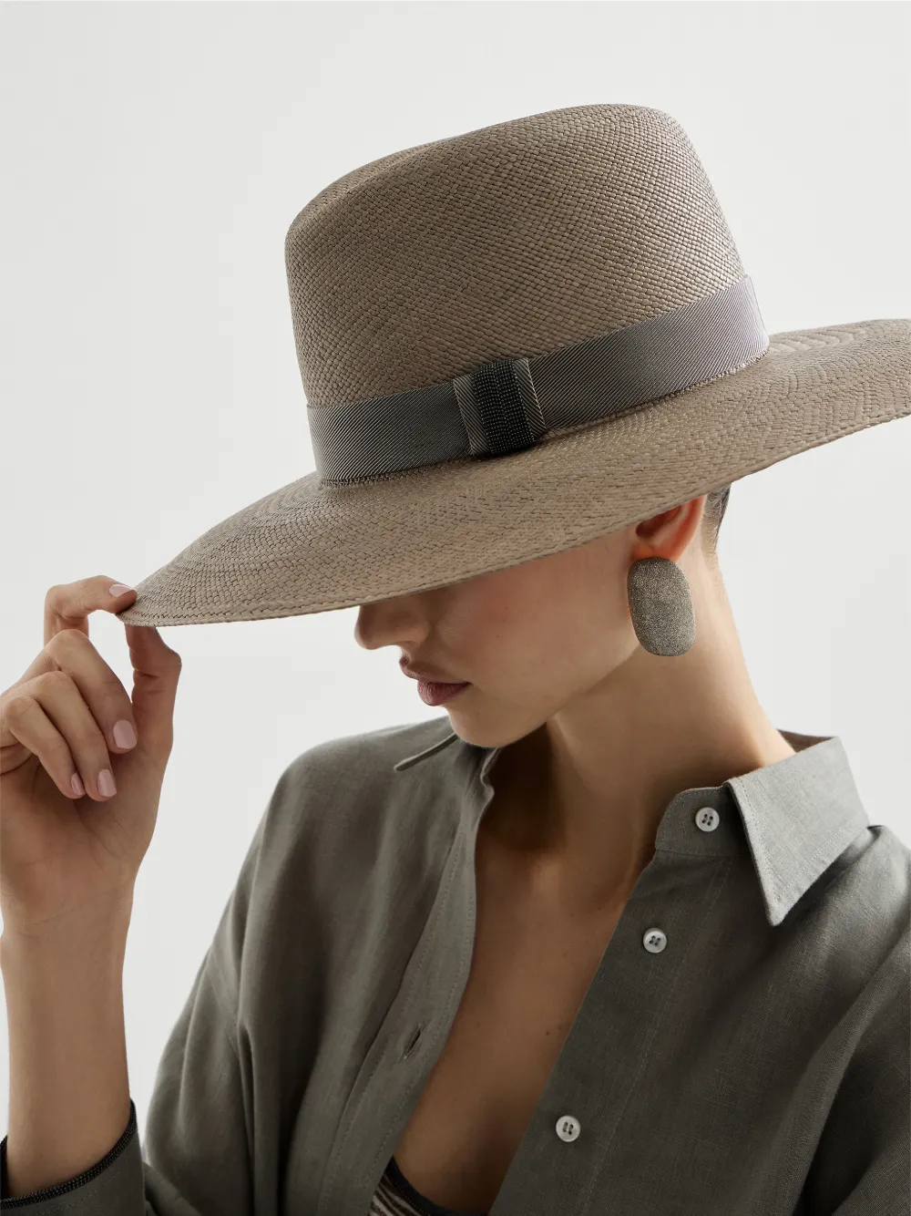  Brunello Cucinelli Leather Straw Fedora Hat - Neutrals 