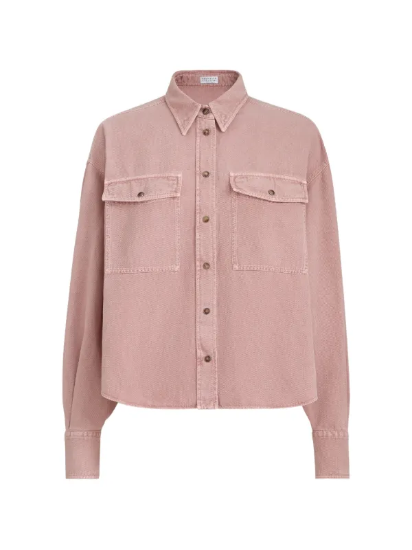 ブルネロクチネリピンクベージュトップス Brunello Cucinelli ガーメントダイ フラップポケットシャツ | ピンク