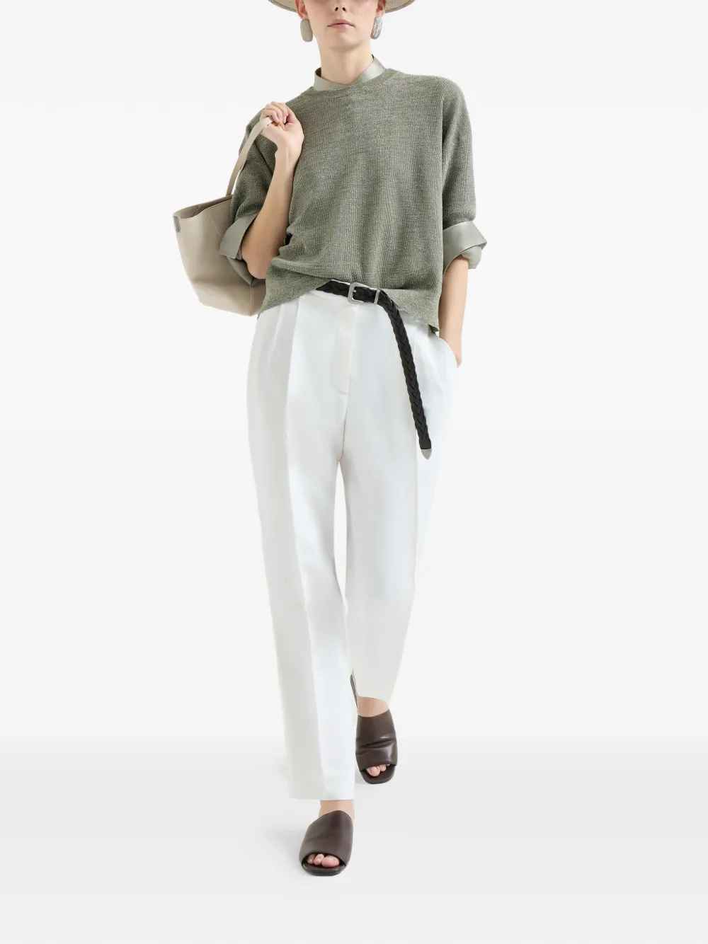Brunello Cucinelli Linnen trui met glitter Groen