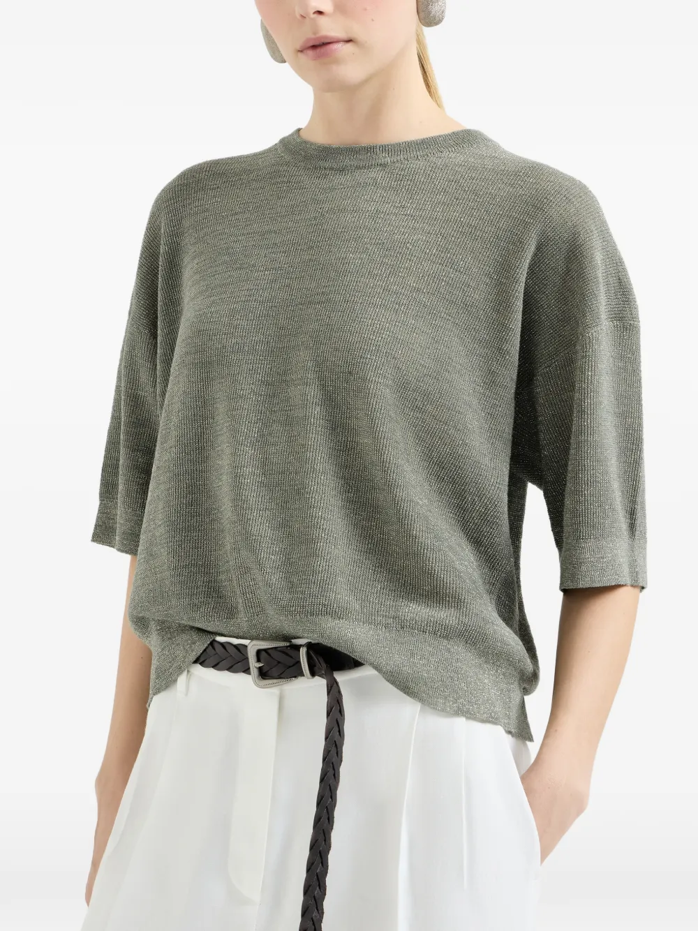 Brunello Cucinelli Linnen trui met glitter Groen