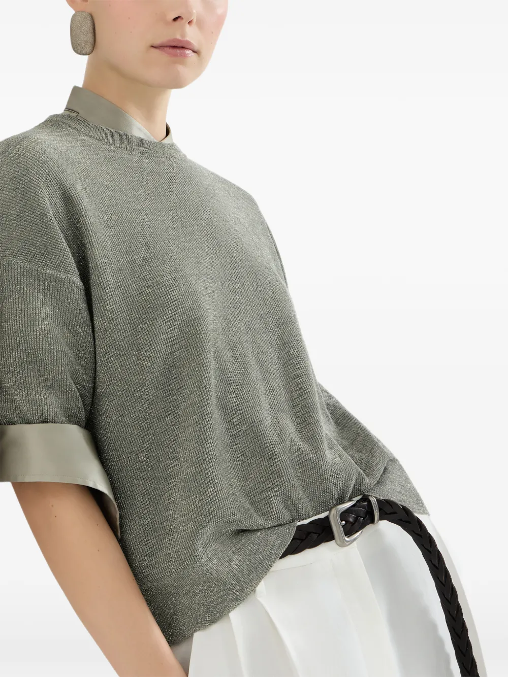 Brunello Cucinelli Linnen trui met glitter Groen