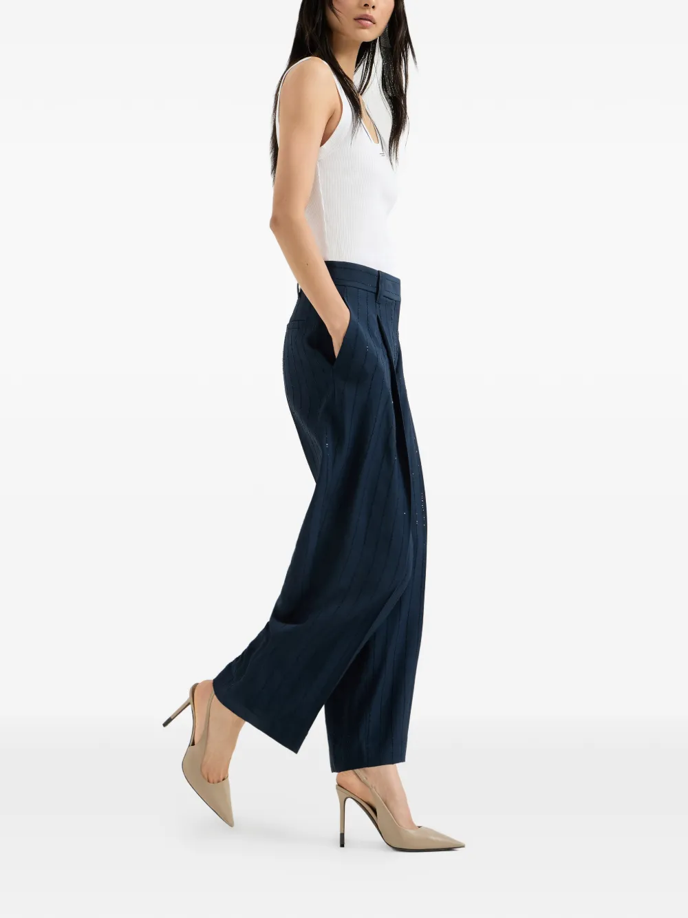 Brunello Cucinelli Soepelvallende broek met krijtstreep Blauw