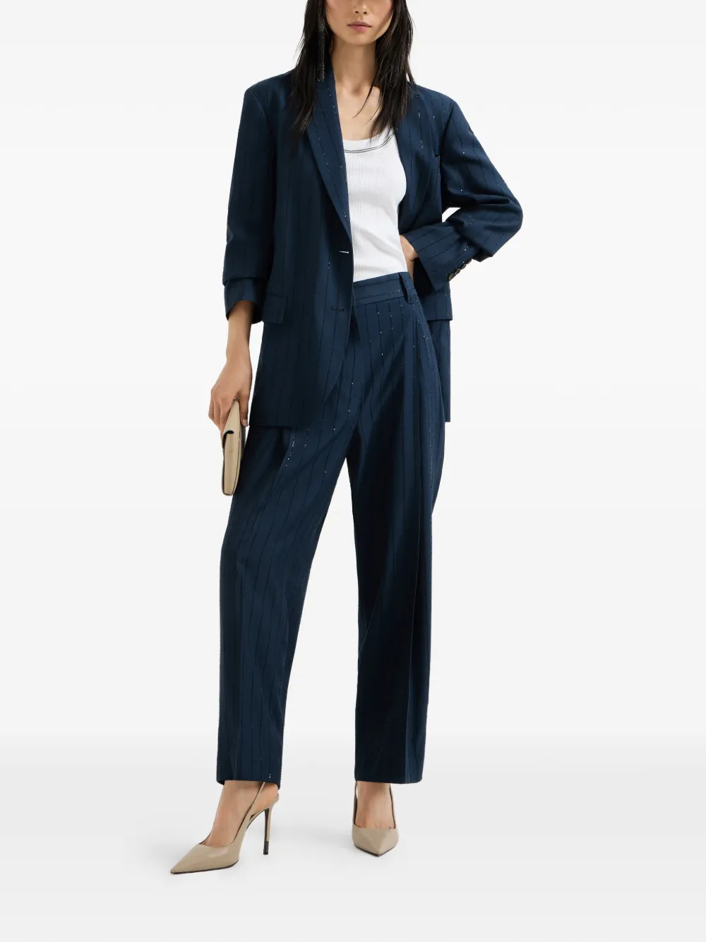 Brunello Cucinelli Soepelvallende broek met krijtstreep Blauw