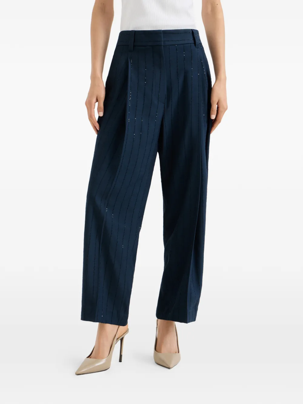Brunello Cucinelli Soepelvallende broek met krijtstreep Blauw