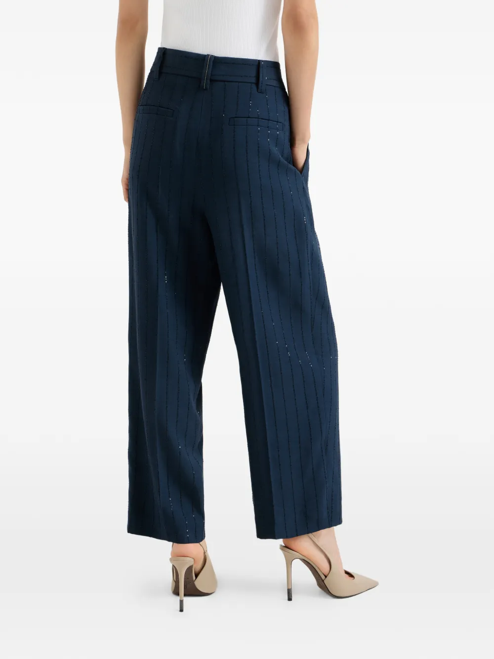 Brunello Cucinelli Soepelvallende broek met krijtstreep Blauw