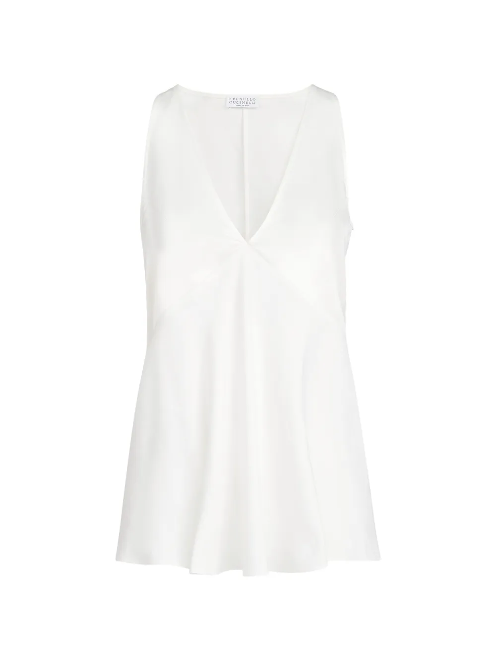 Brunello Cucinelli V-neck satin panel top - Bianco