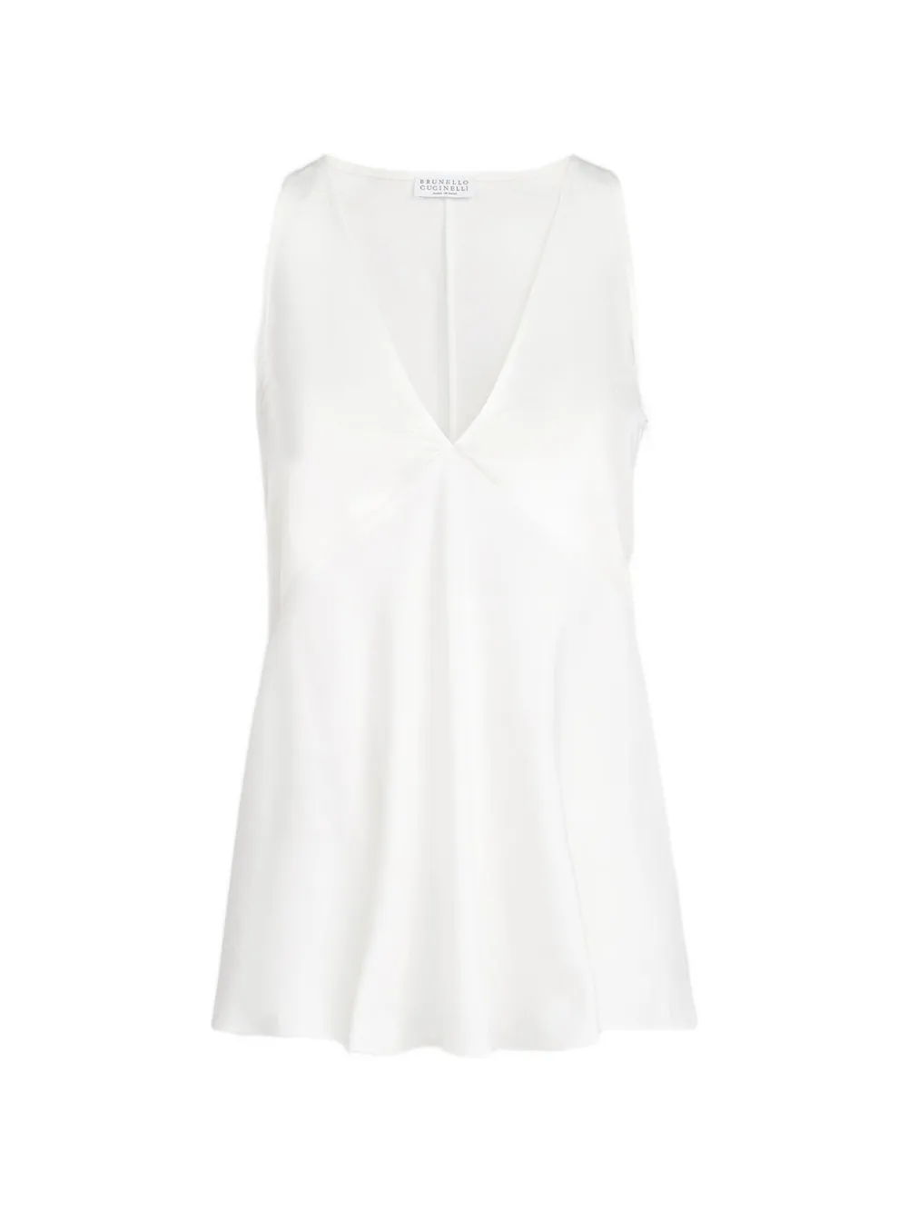 Brunello Cucinelli V-neck satin panel top - White