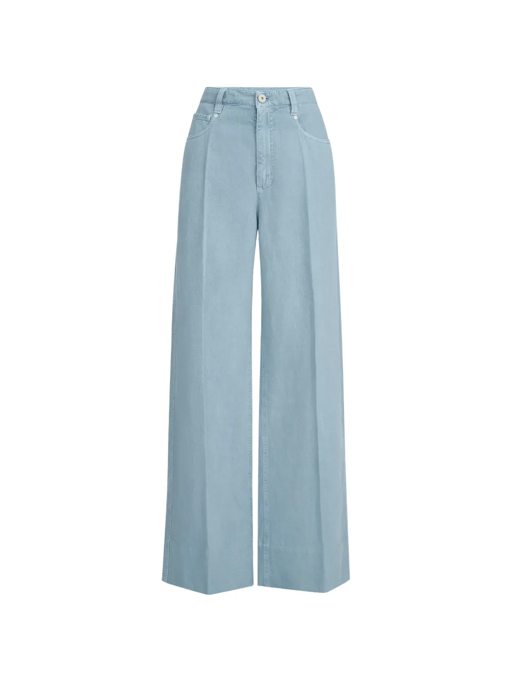 Brunello Cucinelli garment-dyed cotton and linen cover loose trousers with monili - Blu
