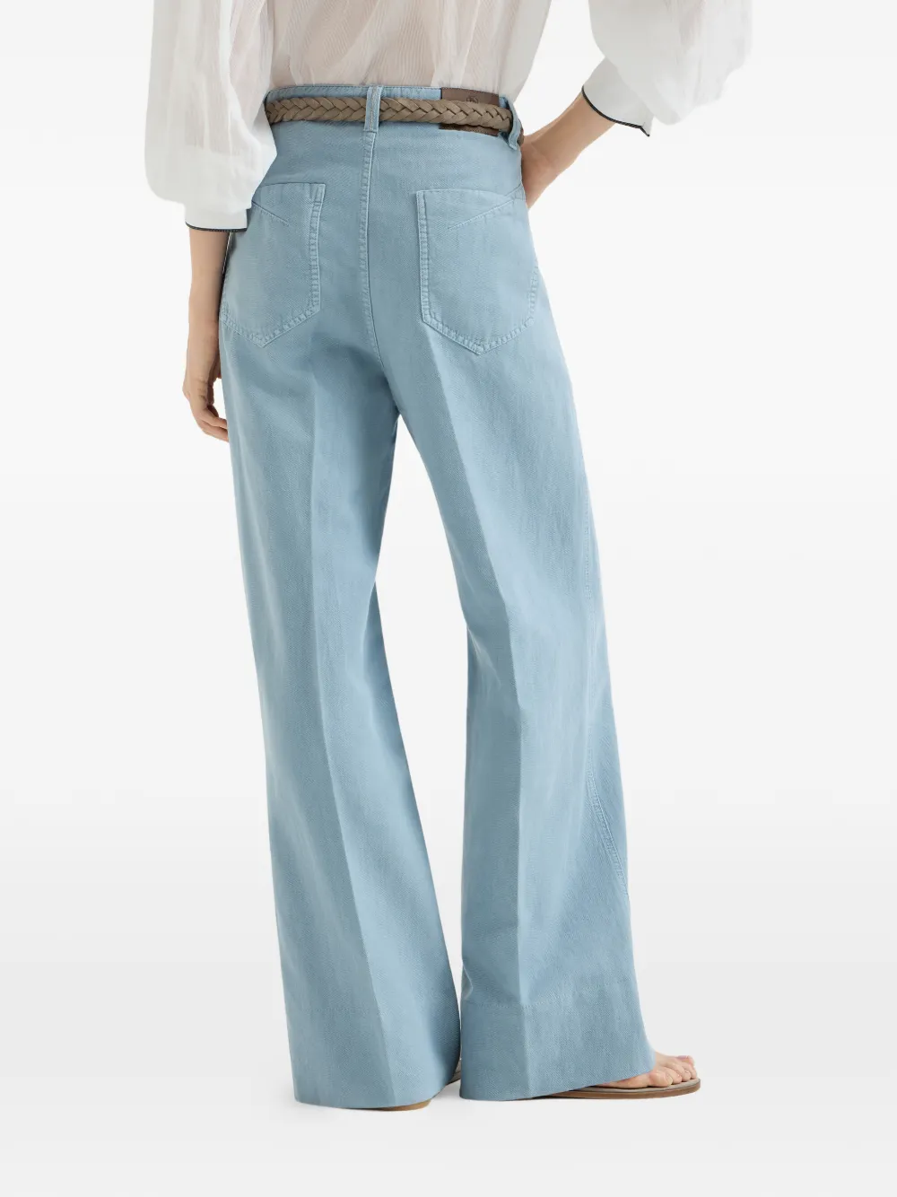 Brunello Cucinelli Ruimvallende broek met monili van katoen en linnen Blauw