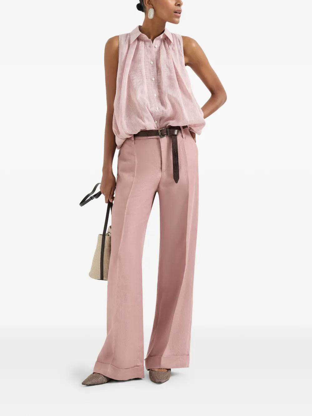  Brunello Cucinelli Diagonal Flared Trousers - Pink 