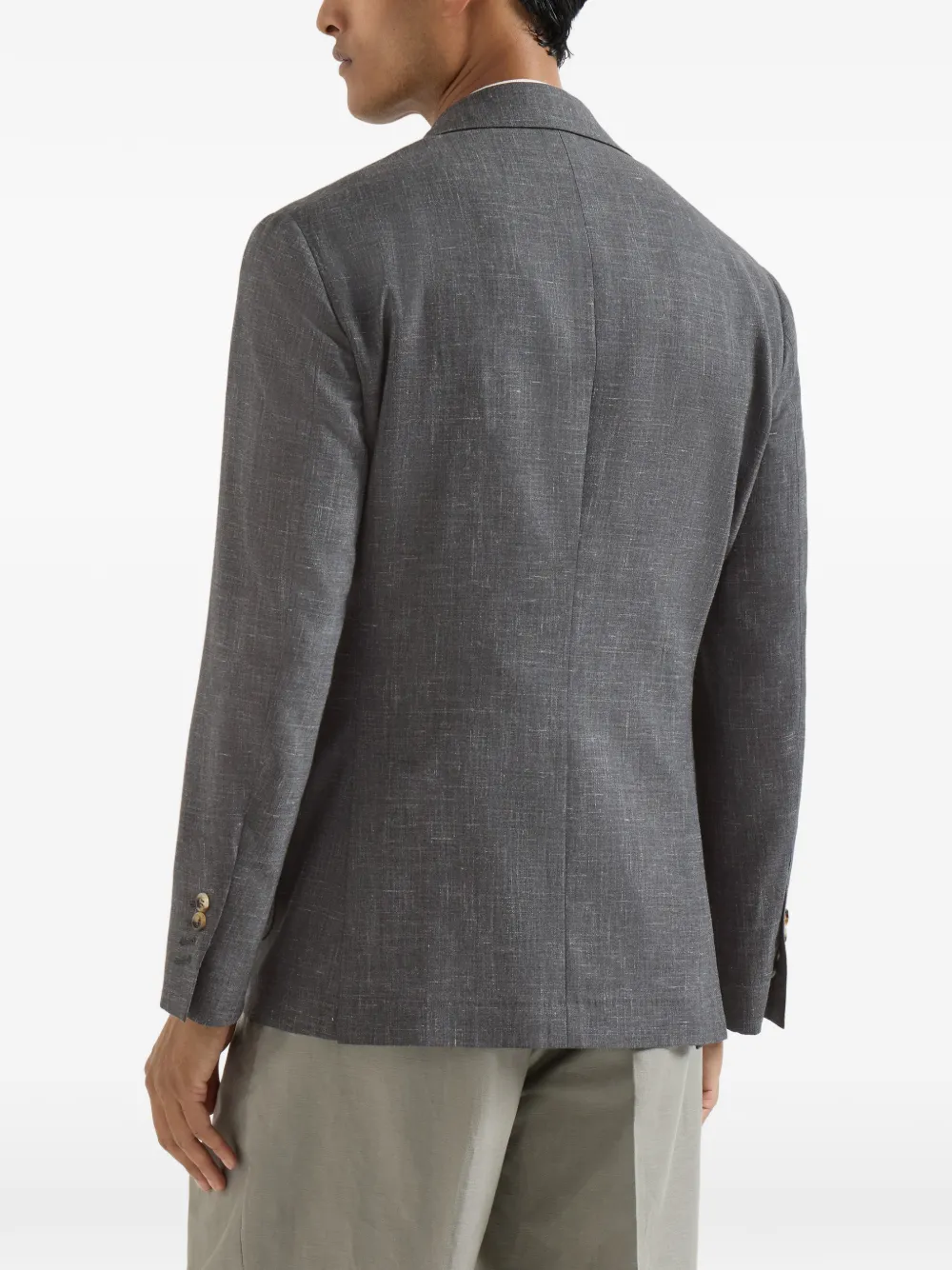 Brunello Cucinelli Geribbelde fresco gedeconstrueerde blazer van wol zijde en linnen met opgestikte zakken Grijs
