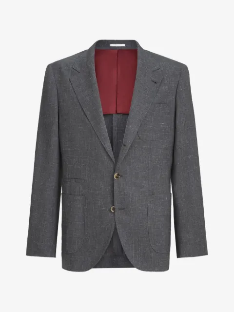 Brunello Cucinelli blazer deconstruido con bolsillos de parche en lana, lino y seda