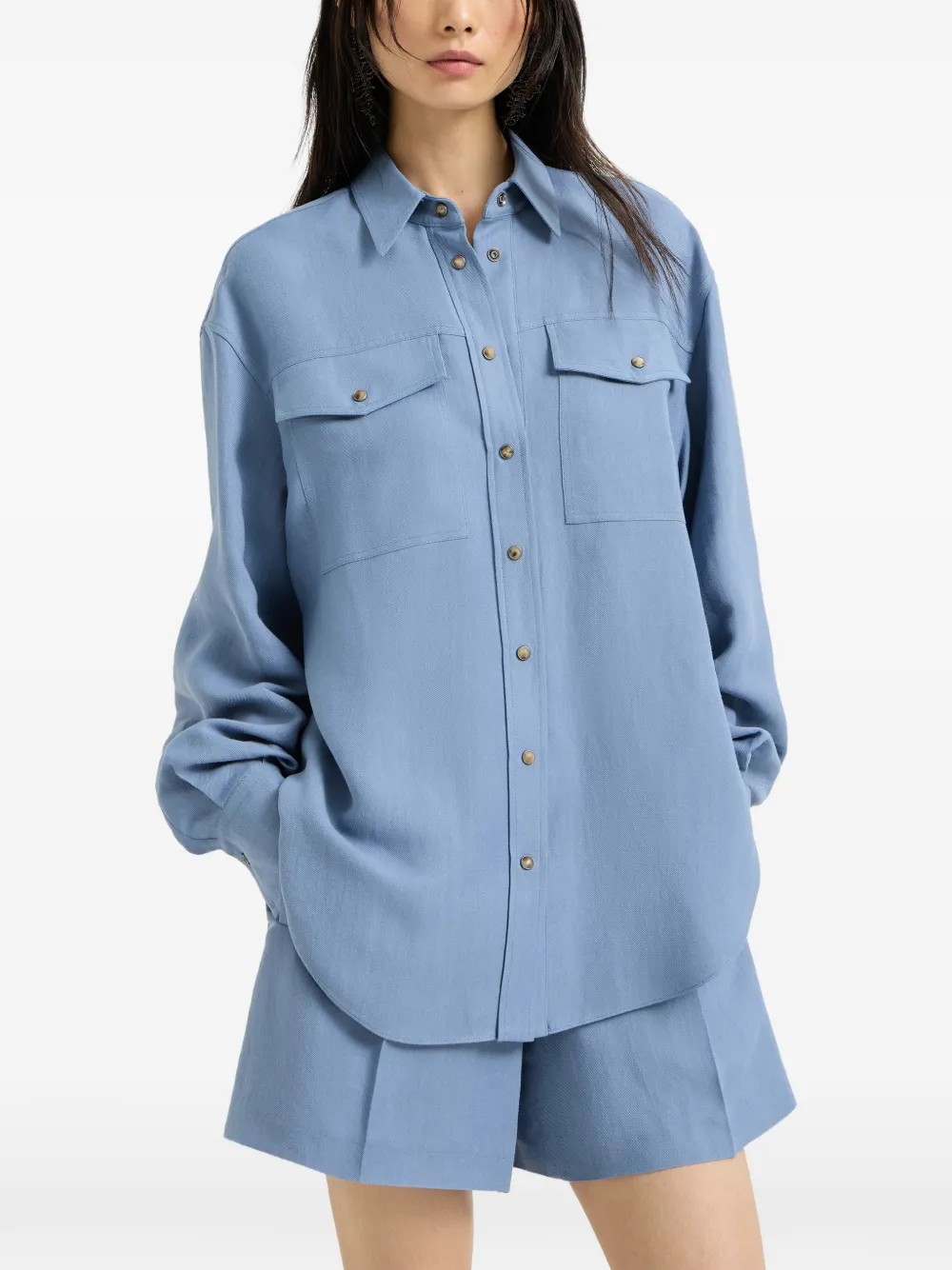  Brunello Cucinelli Viscose And Linen Fluid Twill Shirt - Blue 