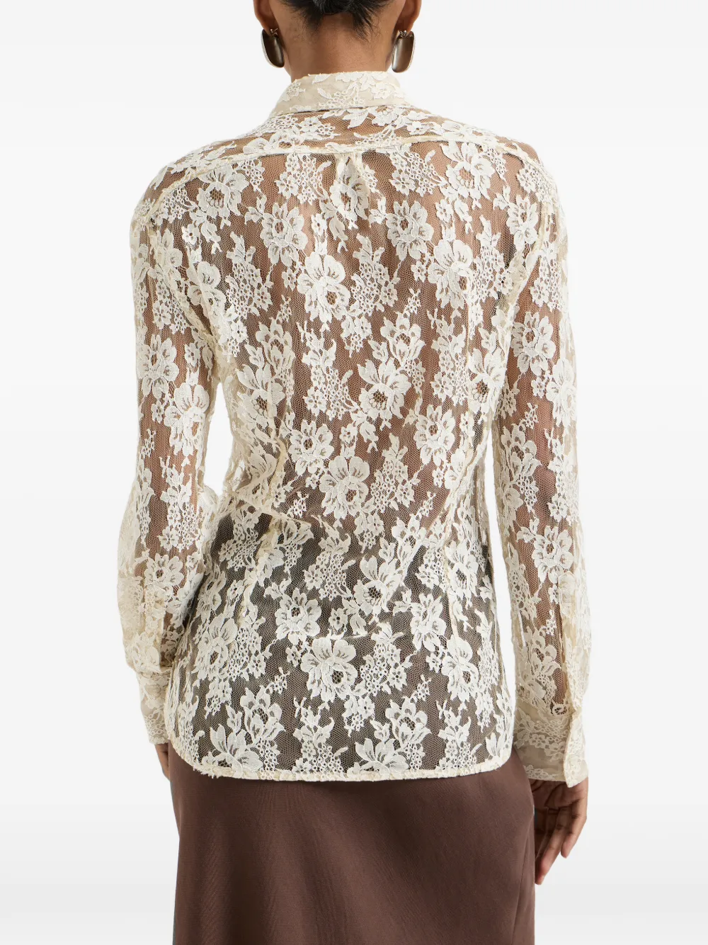 Brunello Cucinelli Blouse met bloemjacquard en kant Beige