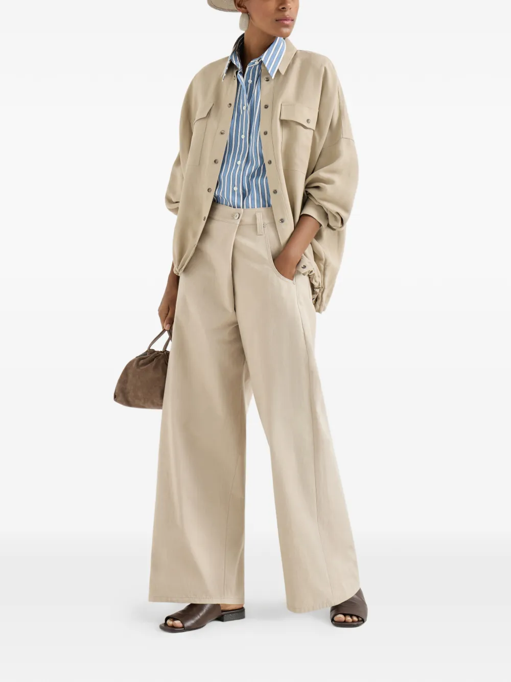 Brunello Cucinelli Palazzo broek met knoop Beige