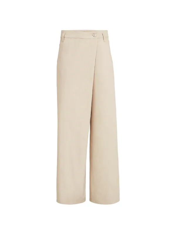 Brunello Cucinelli Cotton Gabardine Loose Wrap Trousers with Monili in Neutrals
