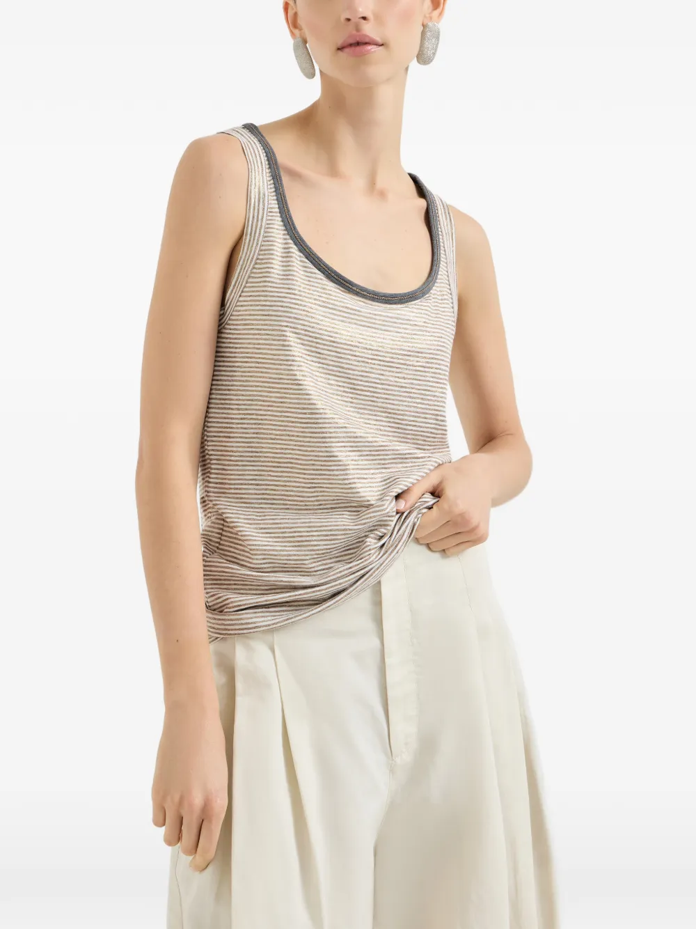 Brunello Cucinelli Linnen top met gestreept patroon Bruin