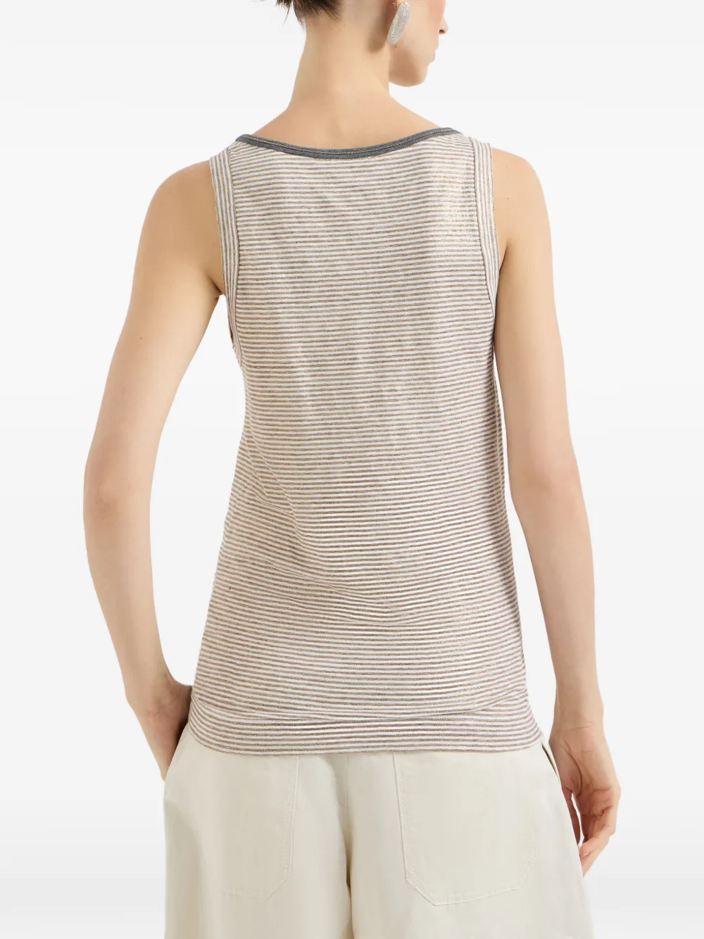 Brunello Cucinelli Linnen top met gestreept patroon Bruin