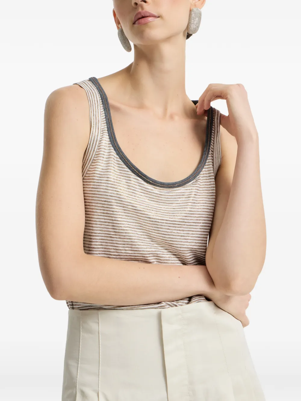 Brunello Cucinelli Linnen top met gestreept patroon Bruin