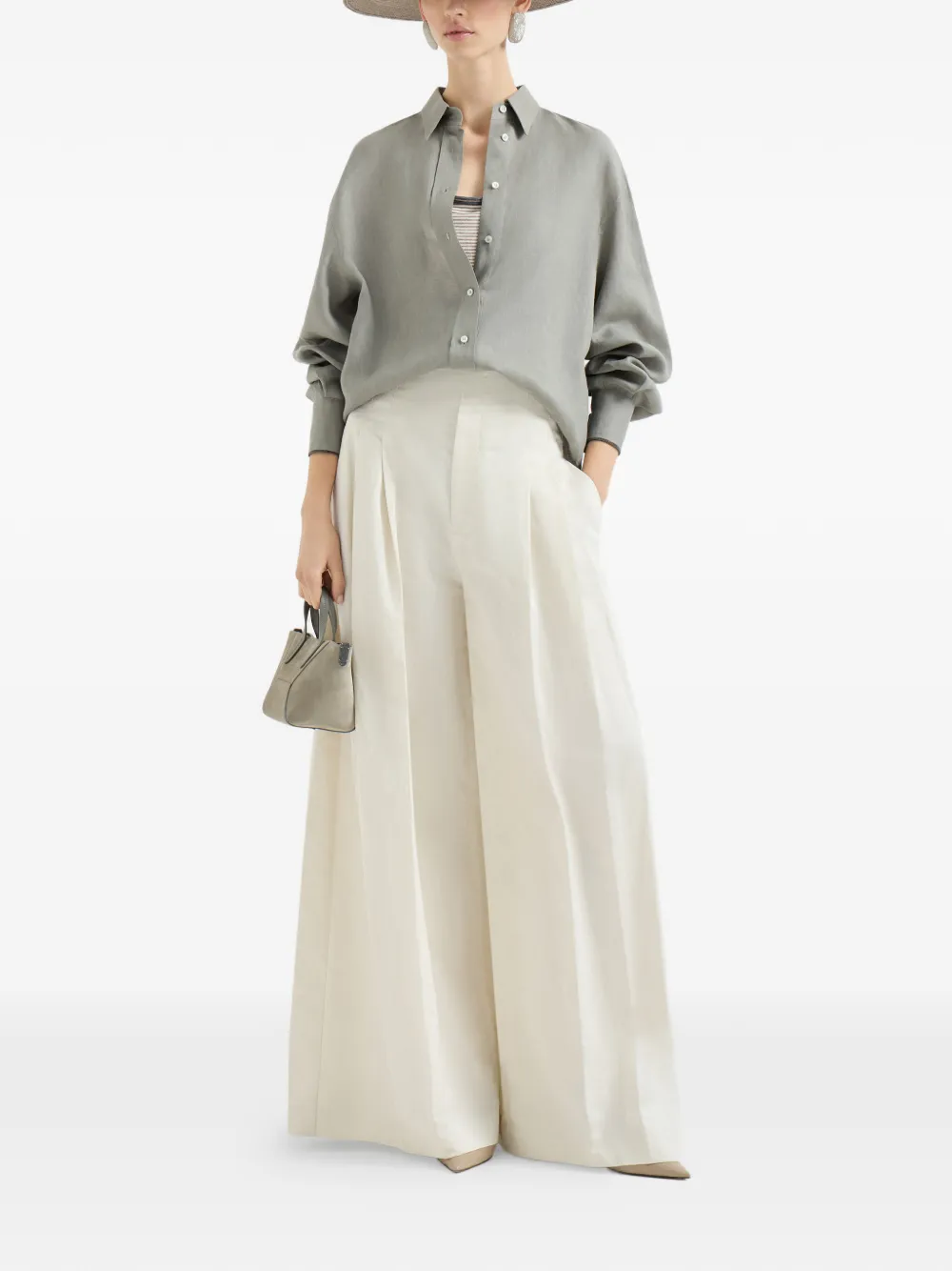 Brunello Cucinelli Linnen top met gestreept patroon Bruin
