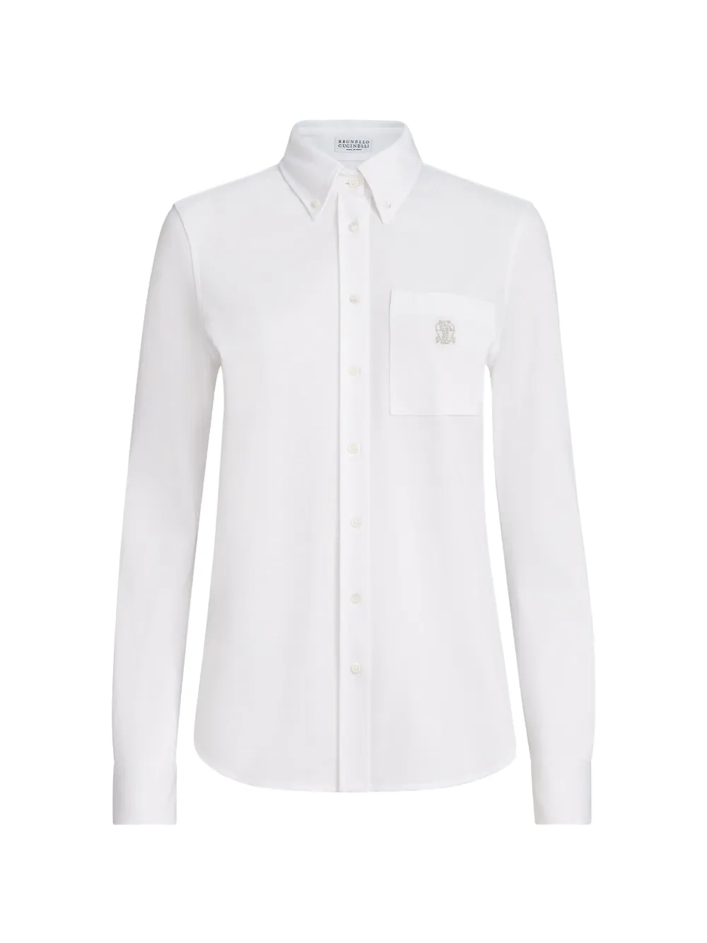 Brunello Cucinelli stretch cotton piqué shirt with logo - White
