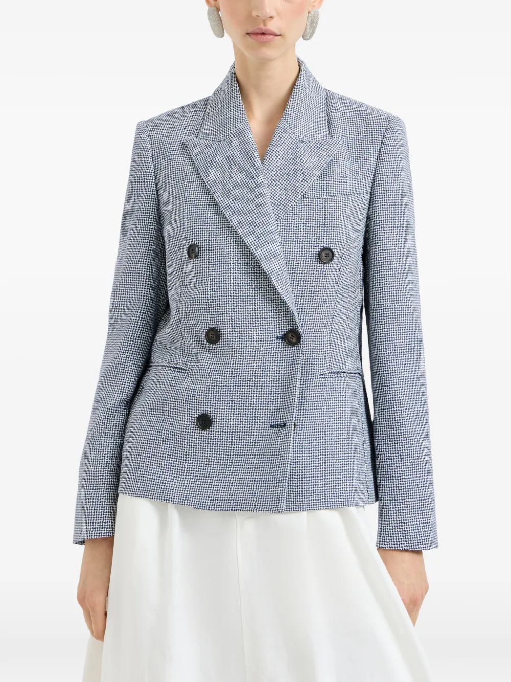 Brunello Cucinelli Linnen en katoenen blazer met pied-de-poule print Blauw