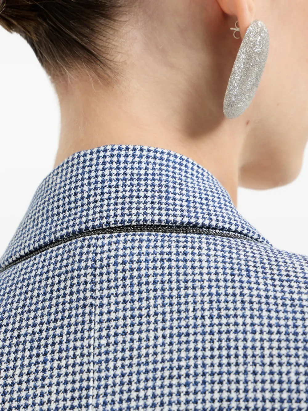 Brunello Cucinelli Linnen en katoenen blazer met pied-de-poule print Blauw