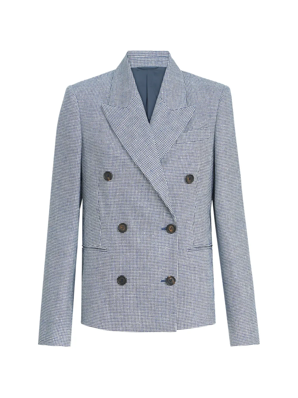 Brunello Cucinelli linen and cotton houndstooth blazer with monili - Blu