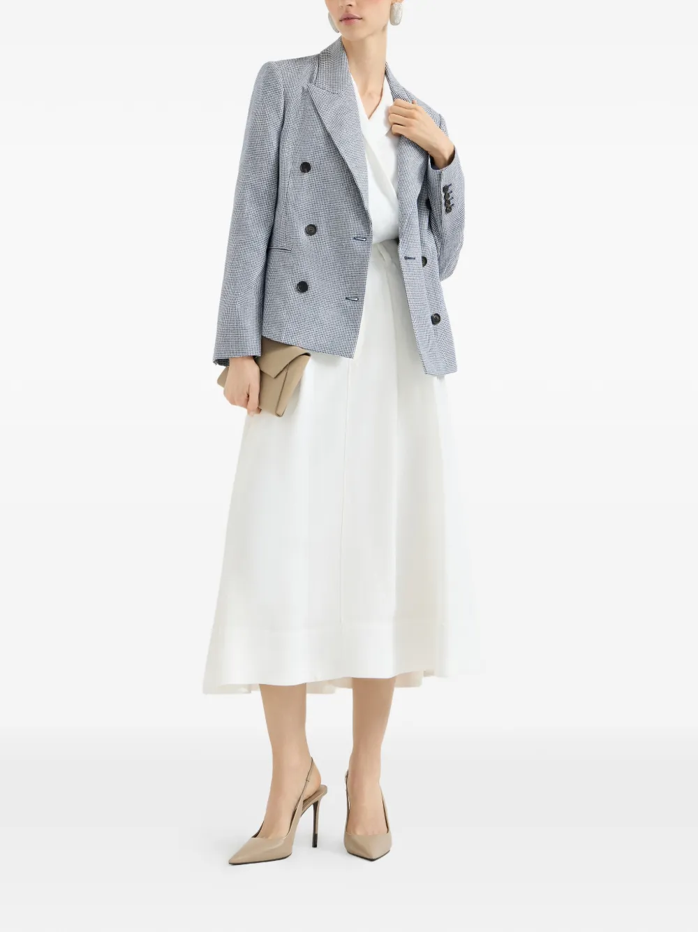 Brunello Cucinelli Linnen en katoenen blazer met pied-de-poule print Blauw