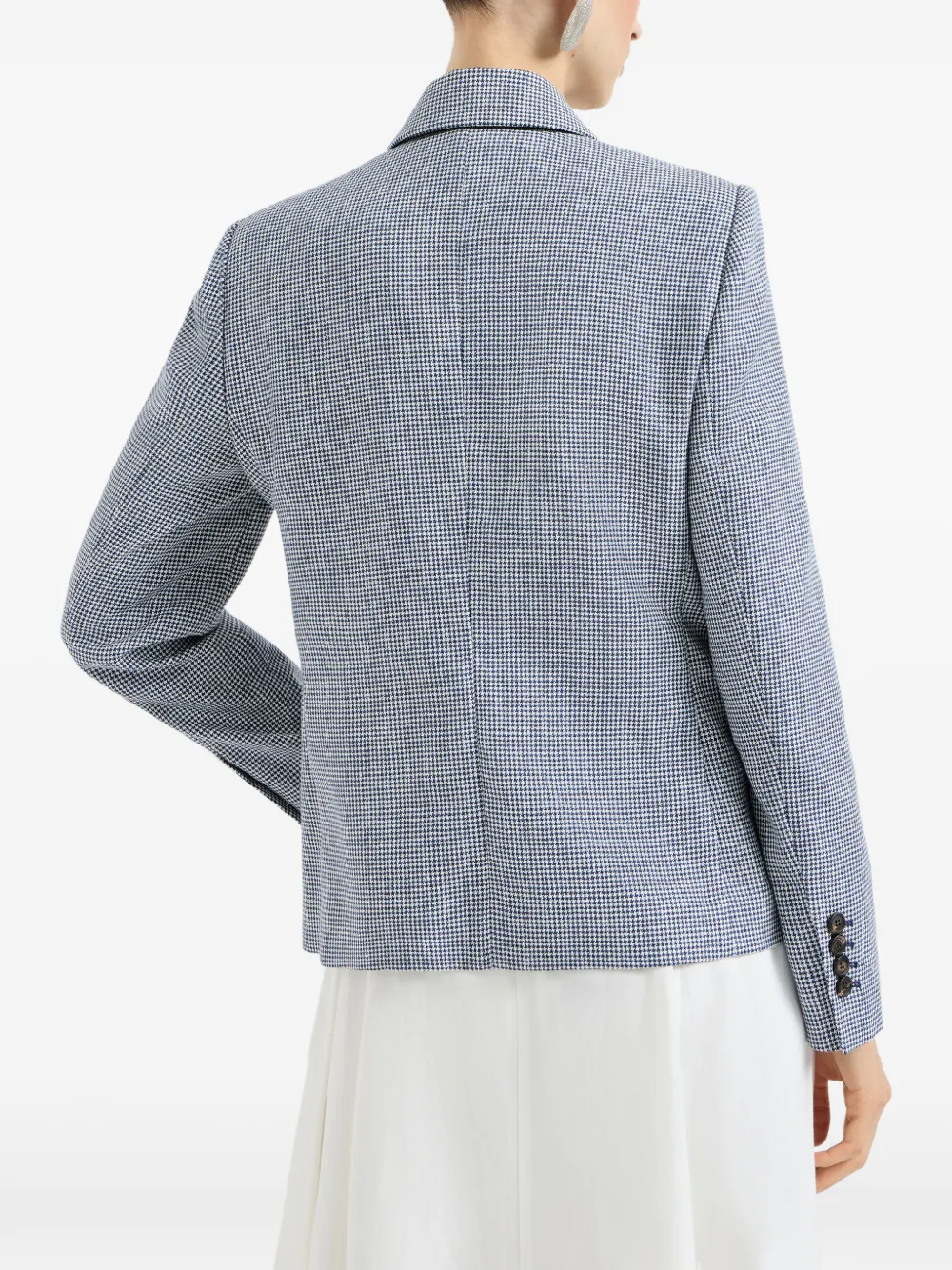 Brunello Cucinelli Linnen en katoenen blazer met pied-de-poule print Blauw
