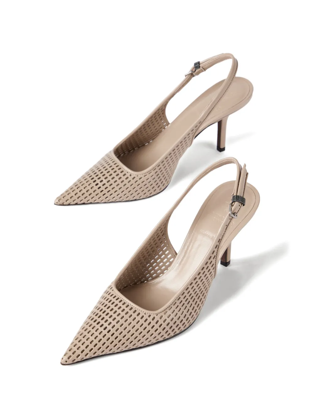 Brunello Cucinelli Kalfsleren slingback pumps met monili-verfraaiing Grijs