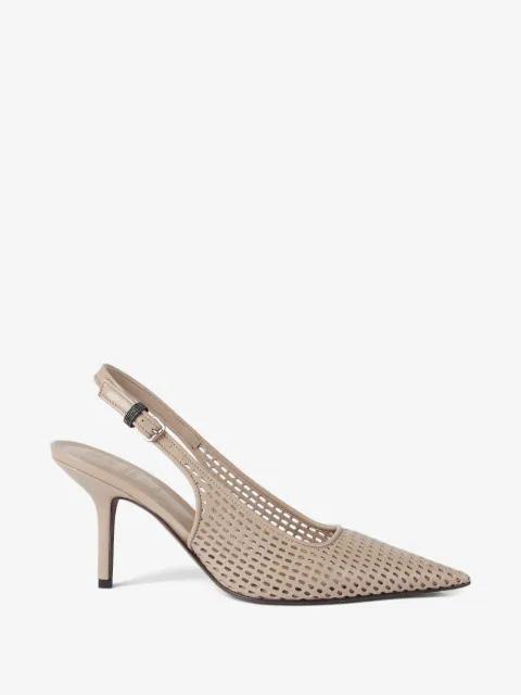 Brunello Cucinelli Scarpin slingback de couro com monograma