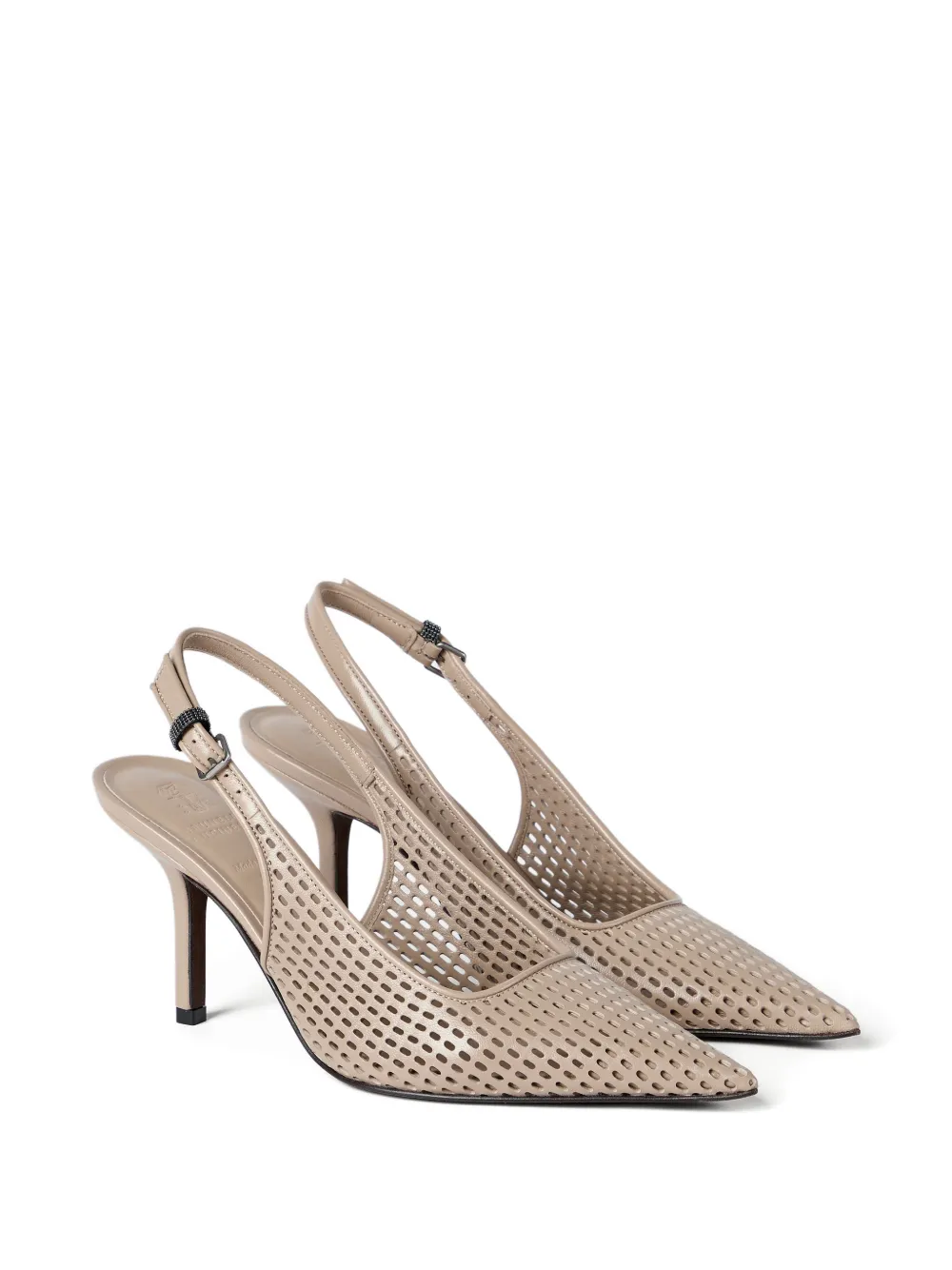 Brunello Cucinelli Kalfsleren slingback pumps met monili-verfraaiing Grijs