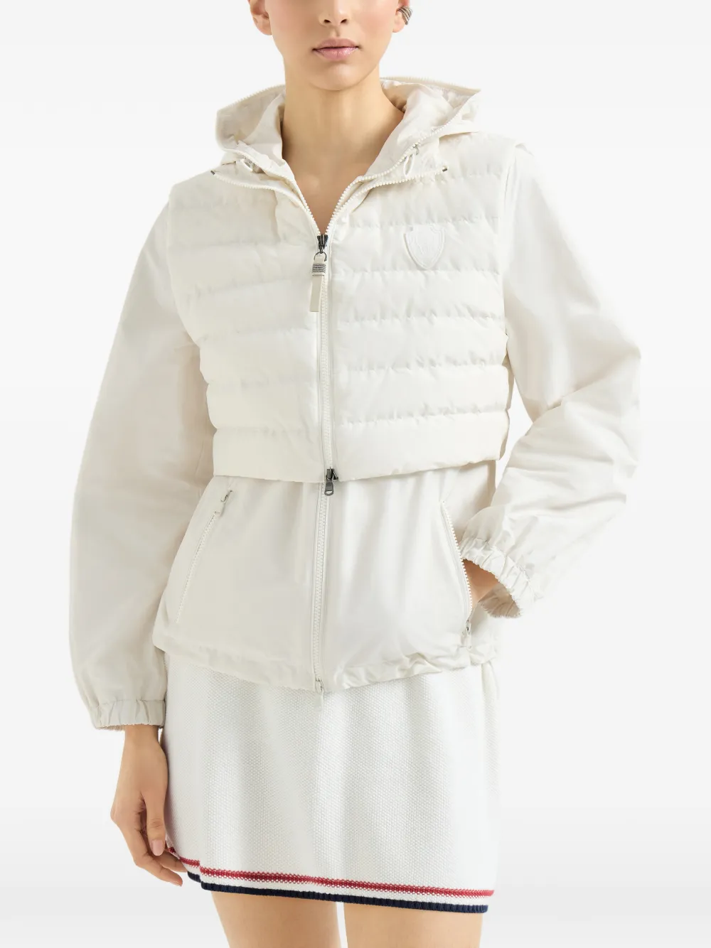 Brunello Cucinelli Jack van technische katoentaffeta met uitneembare bodywarmer logo en monili Beige
