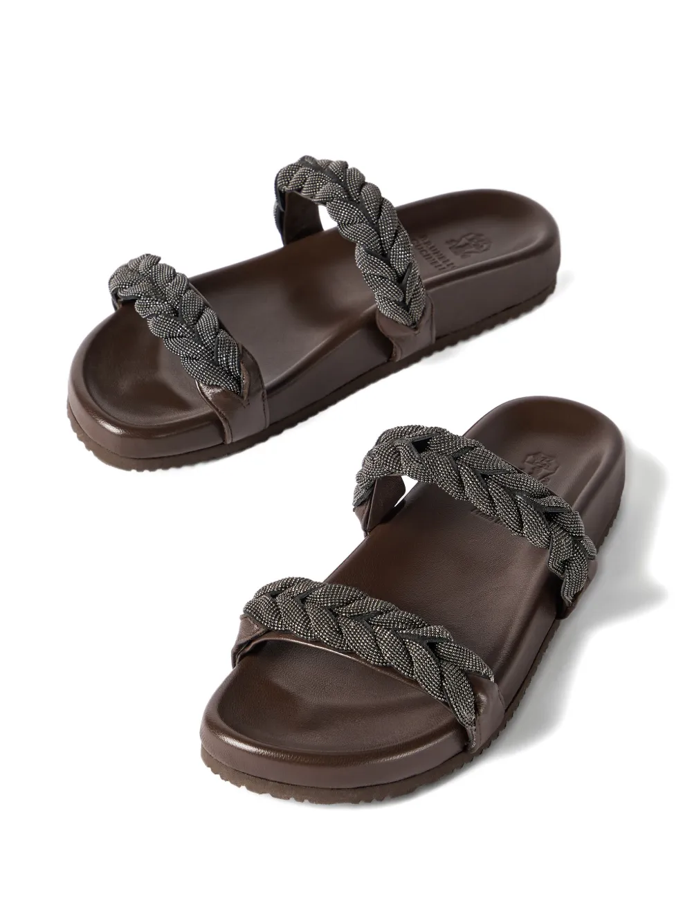 Brunello Cucinelli leather sandals with precious braided straps Bruin
