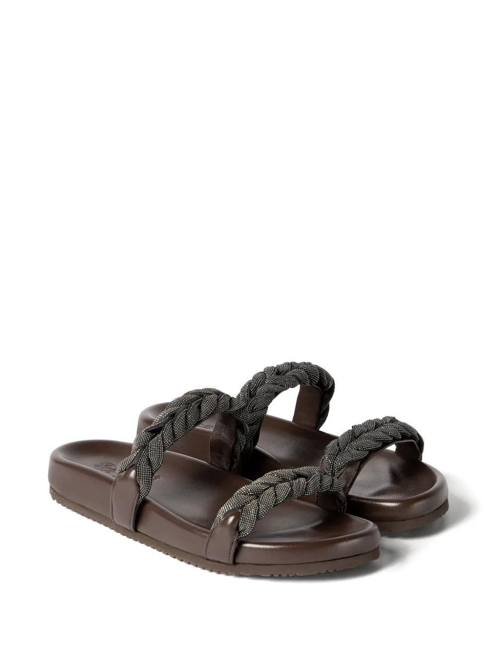 Brunello Cucinelli leather sandals with precious braided straps Bruin