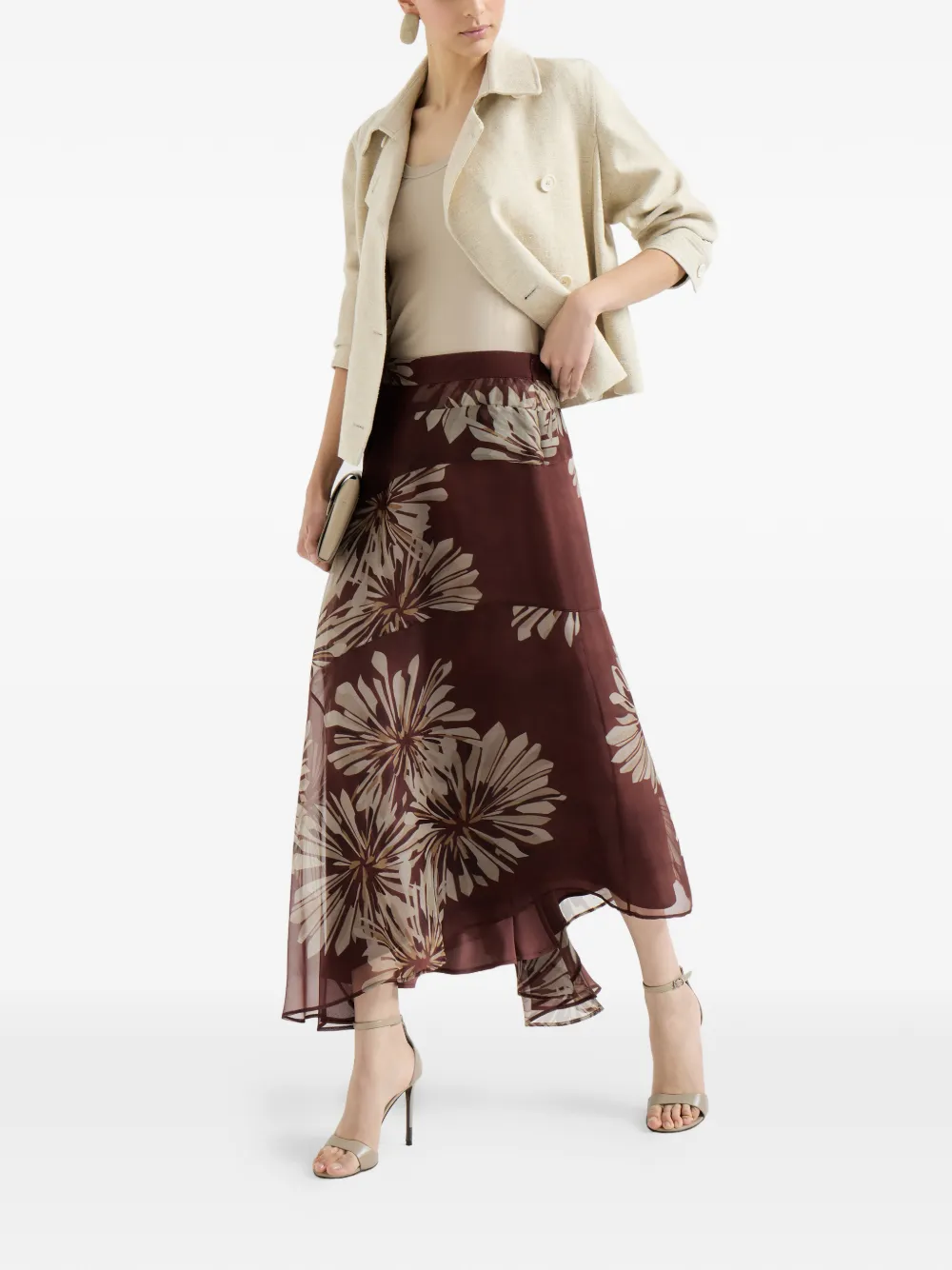  Brunello Cucinelli Bloom Printed Skirt - Red 