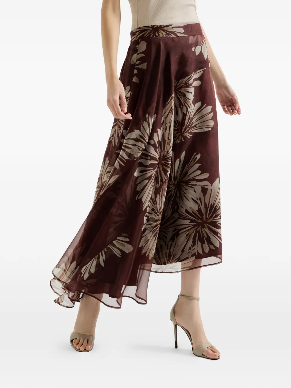  Brunello Cucinelli Bloom Printed Skirt - Red 