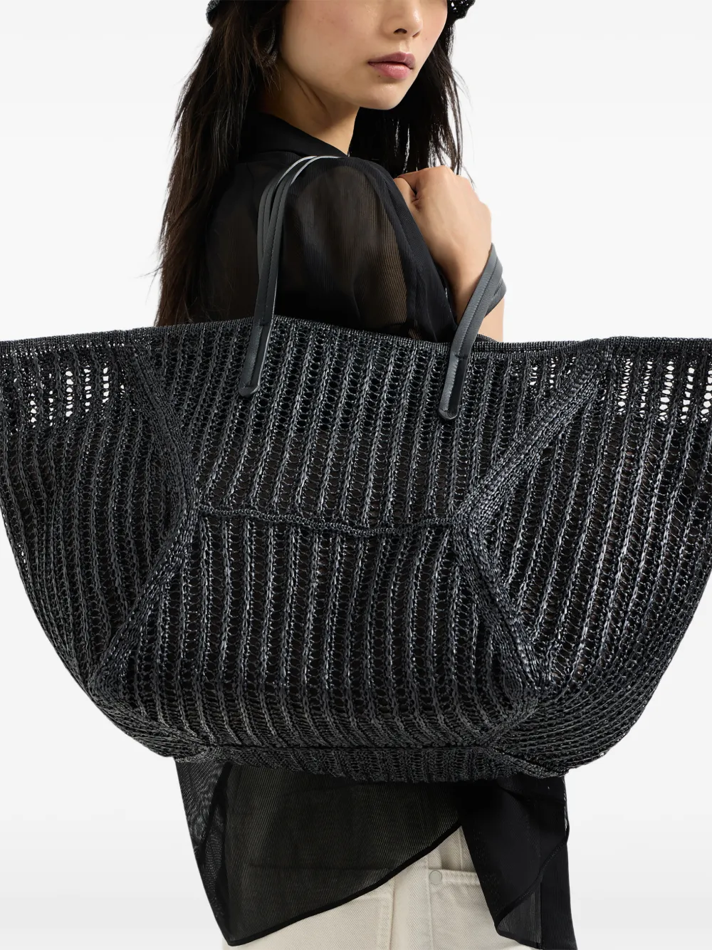 Brunello Cucinelli Duo raffia shopper Zwart