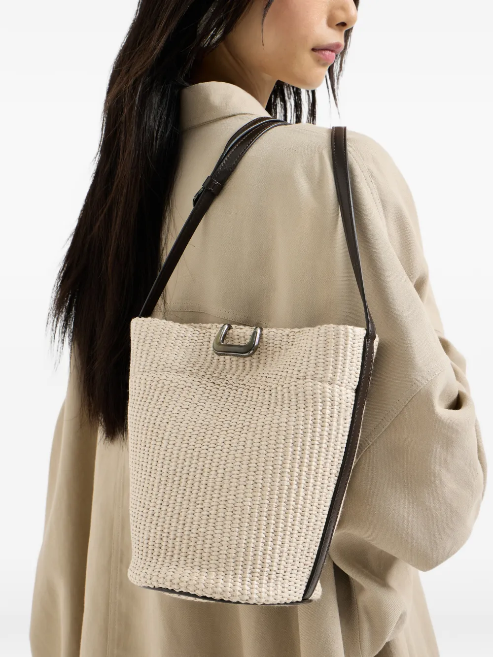Brunello Cucinelli Kleinw Sartorial bucket-tas van techno raffia Beige
