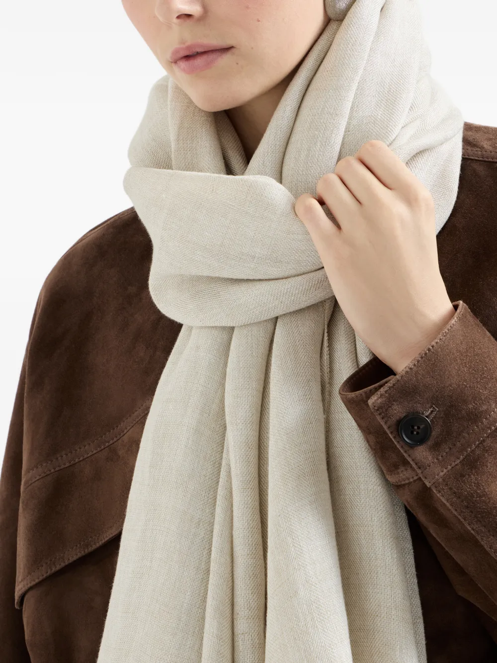Brunello Cucinelli Linnen sjaal met glitters Beige