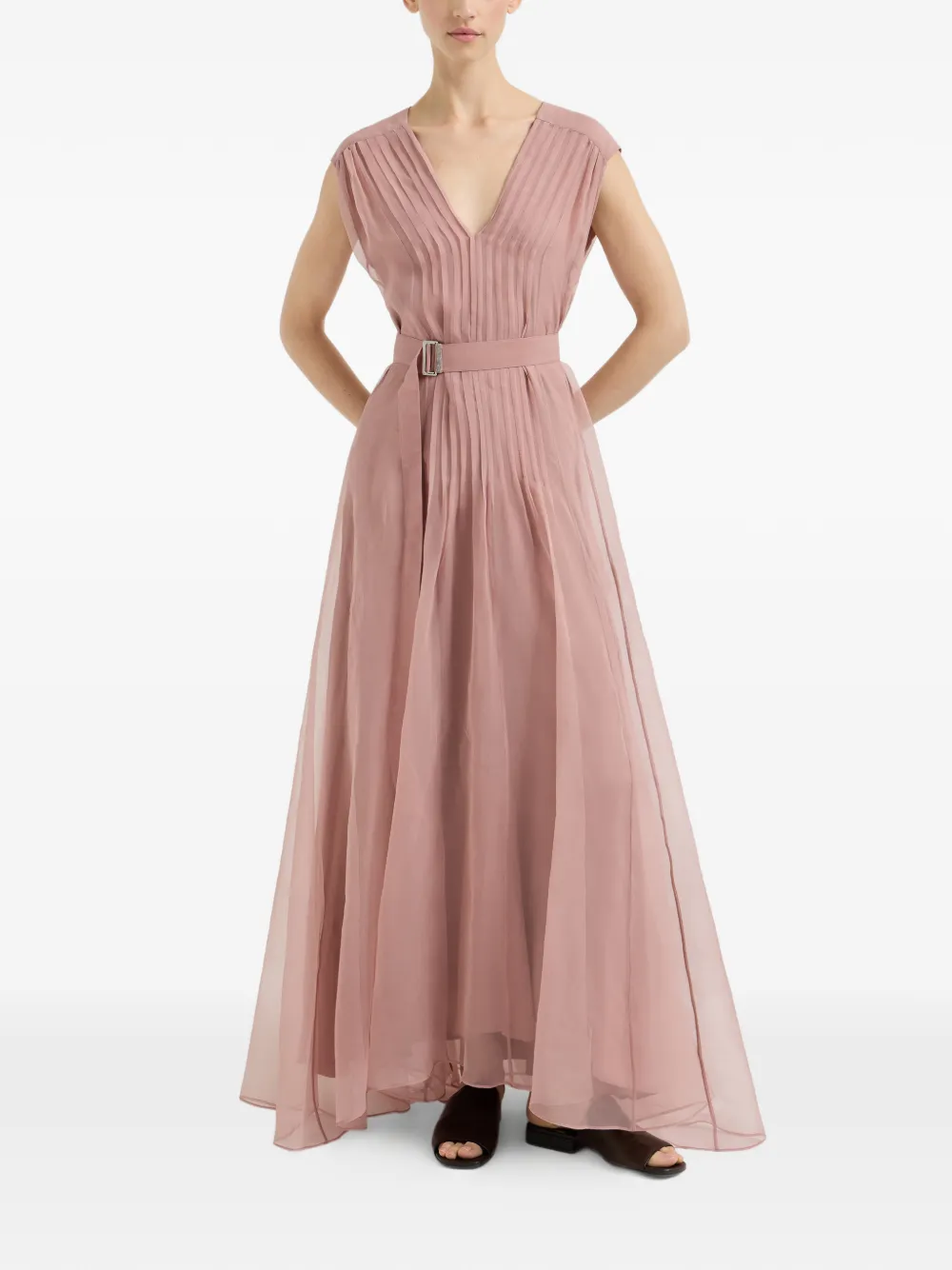 Brunello Cucinelli Jurk met V-rug en ceintuur Roze