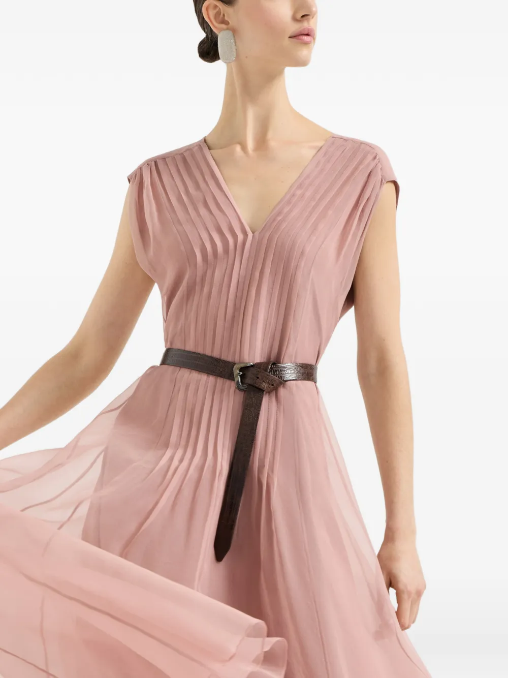 Brunello Cucinelli Jurk met V-rug en ceintuur Roze