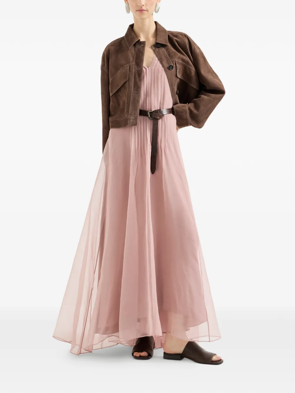 Brunello Cucinelli Jurk met V-rug en ceintuur Roze