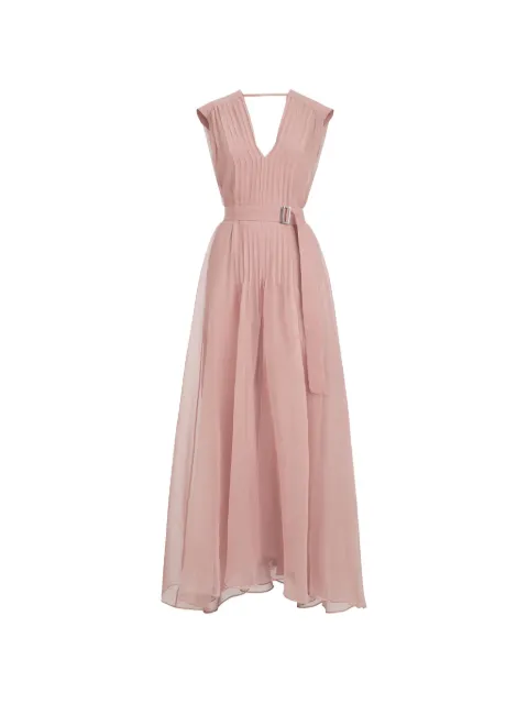 Brunello Cucinelli belted pleated silk maxi dress