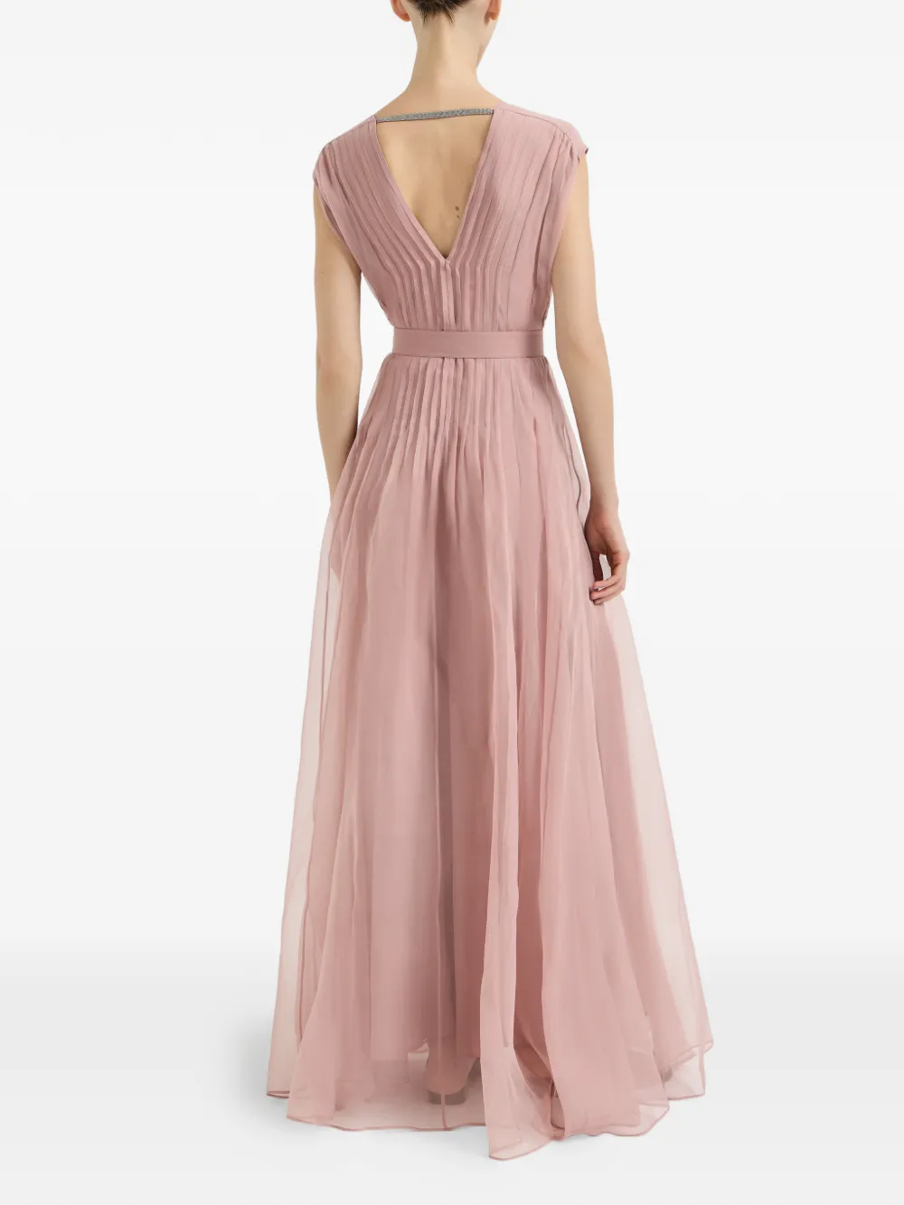 Brunello Cucinelli Jurk met V-rug en ceintuur Roze