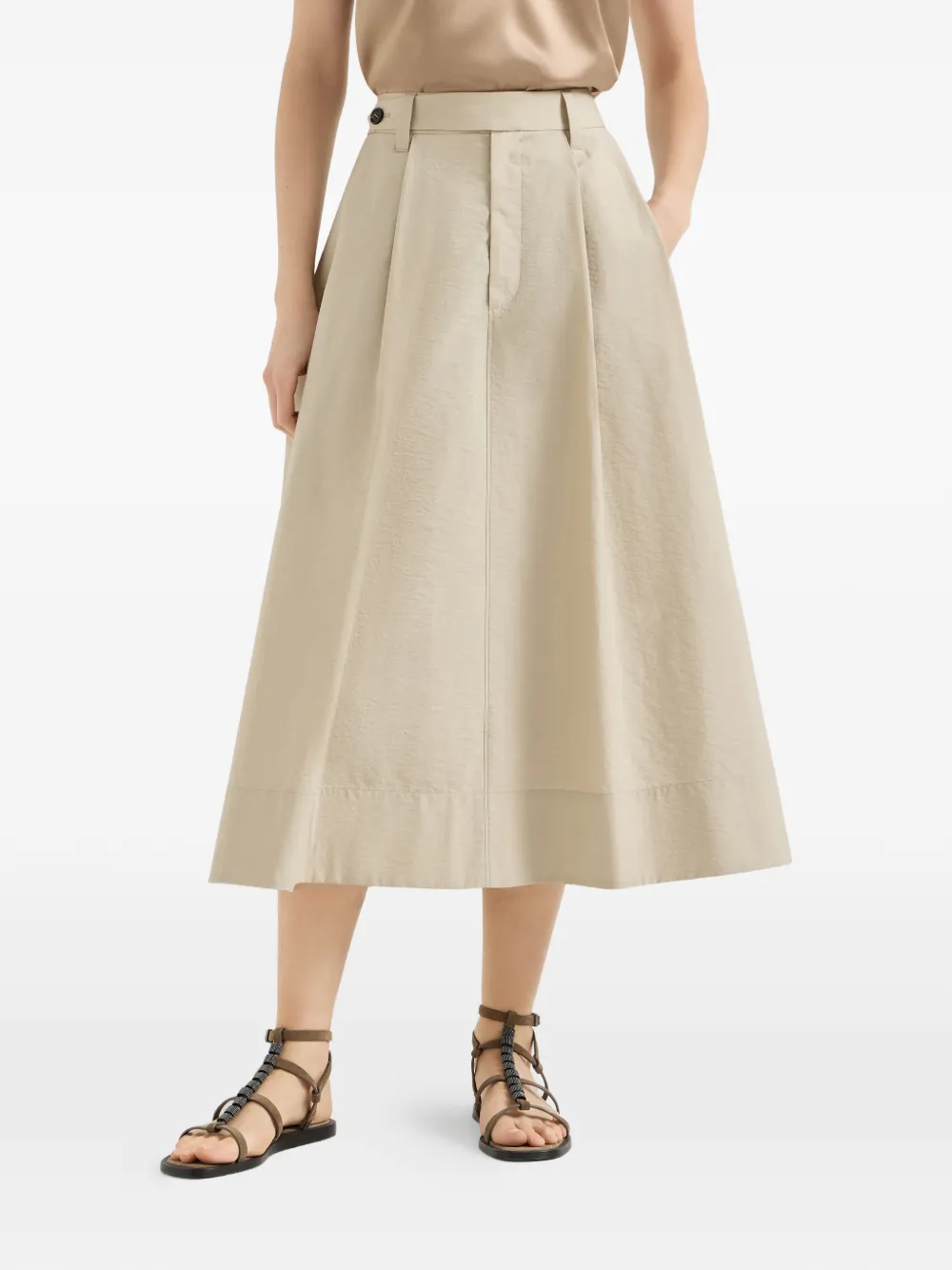  Brunello Cucinelli Sartorial Button Midi Skirt - Neutrals 
